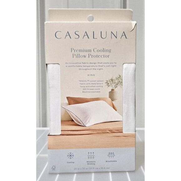 Casaluna Premium Cooling White King Size Pillow Protector w/ Zipper Closure - Picture 1 of 6